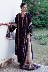 BrandsInn-3PC DHANAK EMBROIDERED SHIRT WITH COURTRAI PRINTED SHAWL & TROUSER-BI-